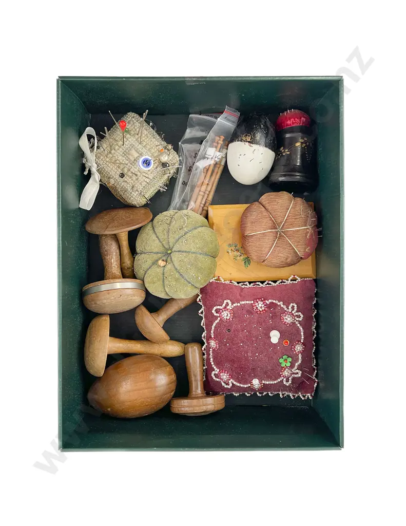 Collection of Wooden Darners & Pincushions Image 1++