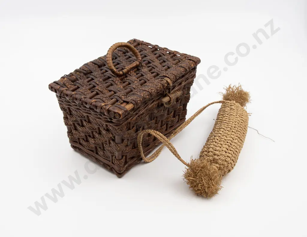 Victorian Cane Workbox & Corn Woven Pincushion Image 1++