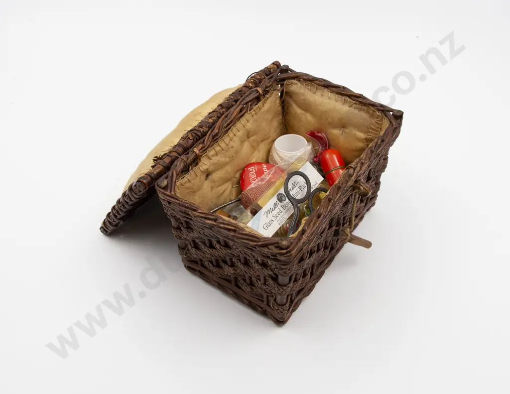 Victorian Cane Workbox & Corn Woven Pincushion Image 1++