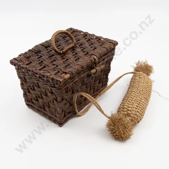 Victorian Cane Workbox & Corn Woven Pincushion