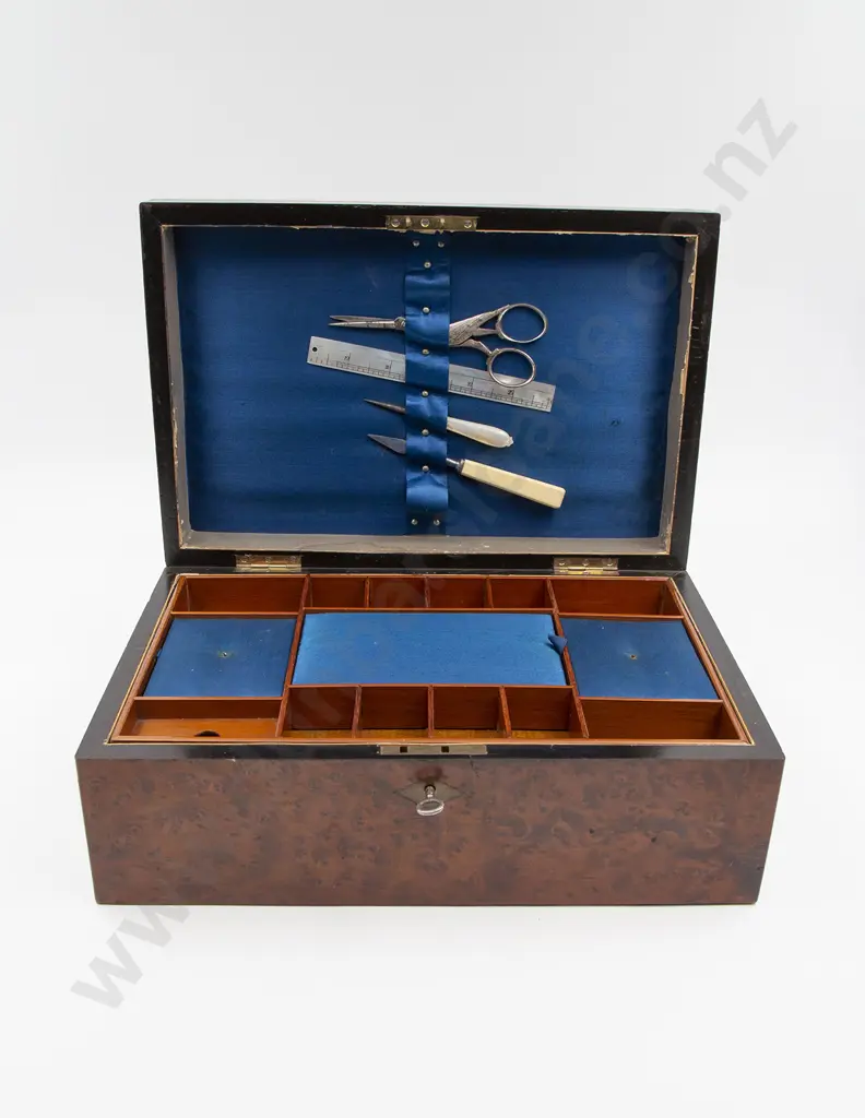 Victorian Burr Walnut Sewing Box Image 1++