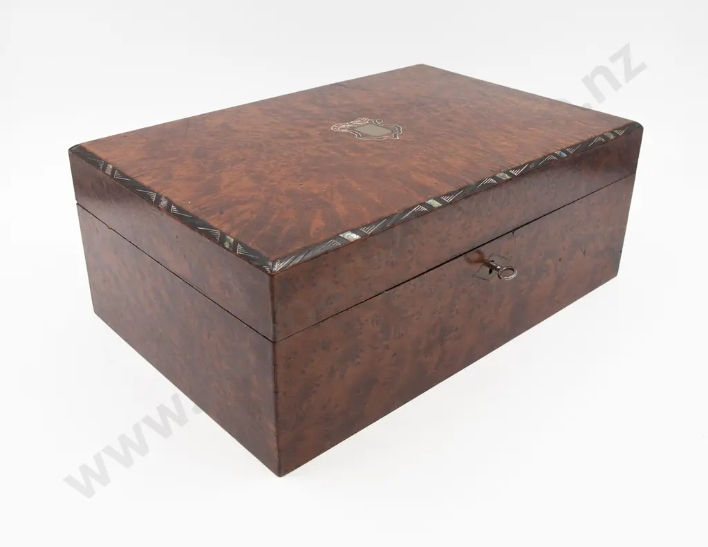 Victorian Burr Walnut Sewing Box Image 1++