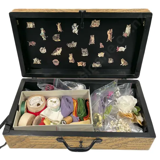 Quantity of Millinery Flowers & Ribbons in Storage Box