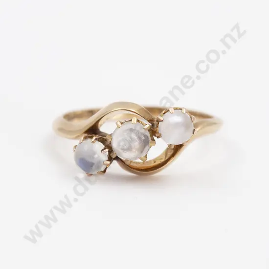 Edwardian 9ct Three Stone Moonstone Ring