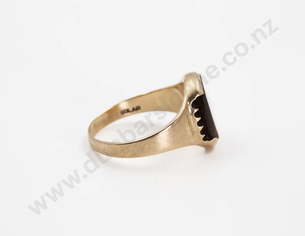 9ct Single Opal Panel Tiger Eye Signet Type Ring Image 1++