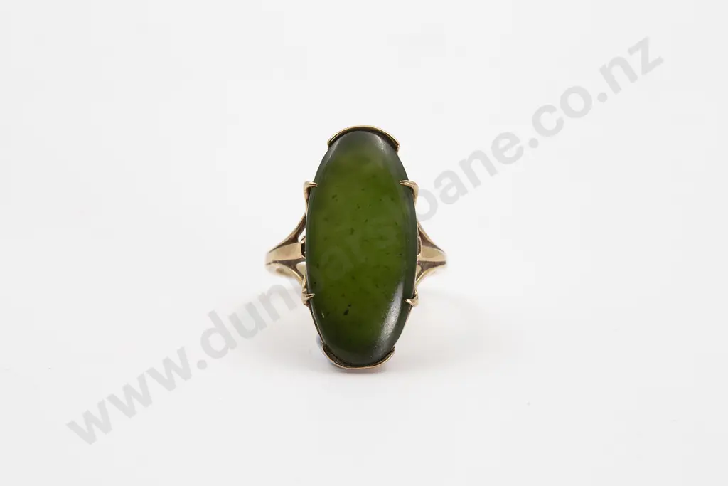 9ct Single Oval Panel Greenstone Ring Image 1++