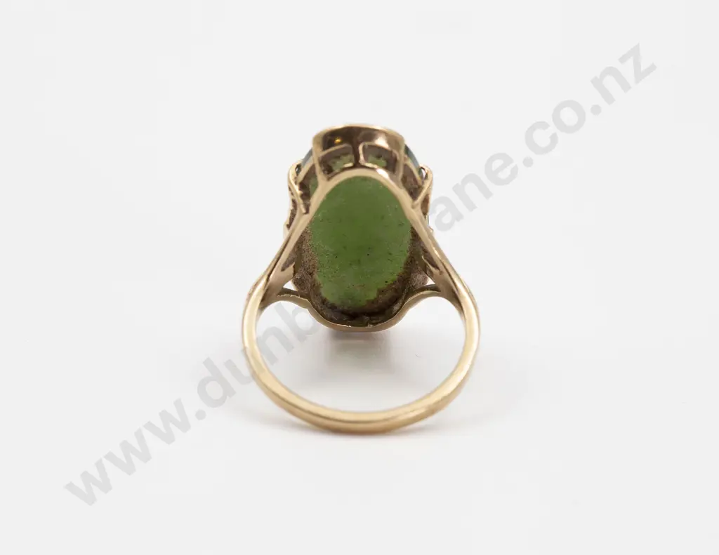9ct Single Oval Panel Greenstone Ring Image 1++