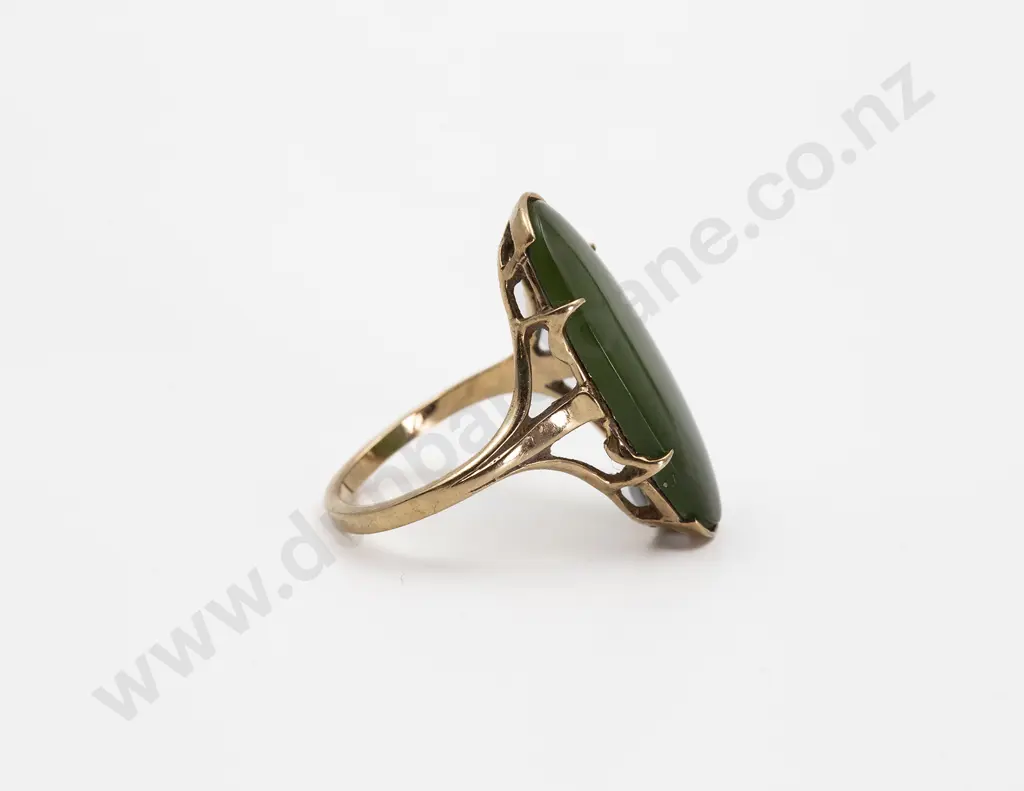 9ct Single Oval Panel Greenstone Ring Image 1++