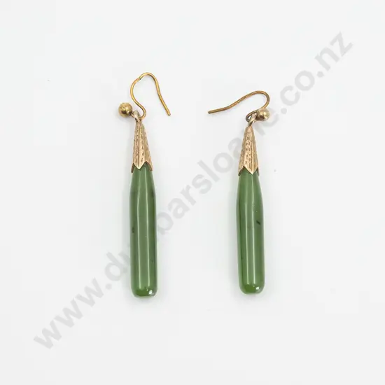 Pair 9ct Mounted Greenstone Pendant Earrings