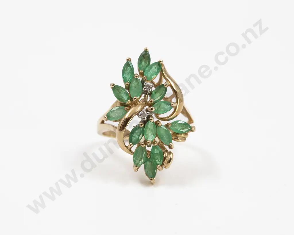 10ct 17stone Emerald and Diamond Dress Ring Image 1++