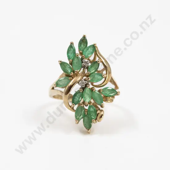 10ct 17stone Emerald and Diamond Dress Ring