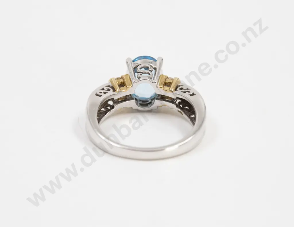 10ct White Gold Blue Topaz and Diamond Dress Ring Image 1++