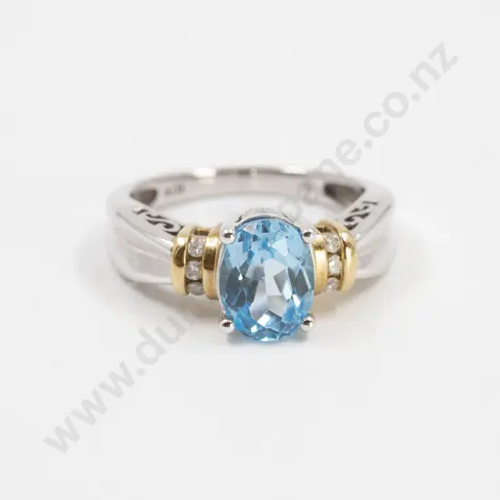 10ct White Gold Blue Topaz and Diamond Dress Ring