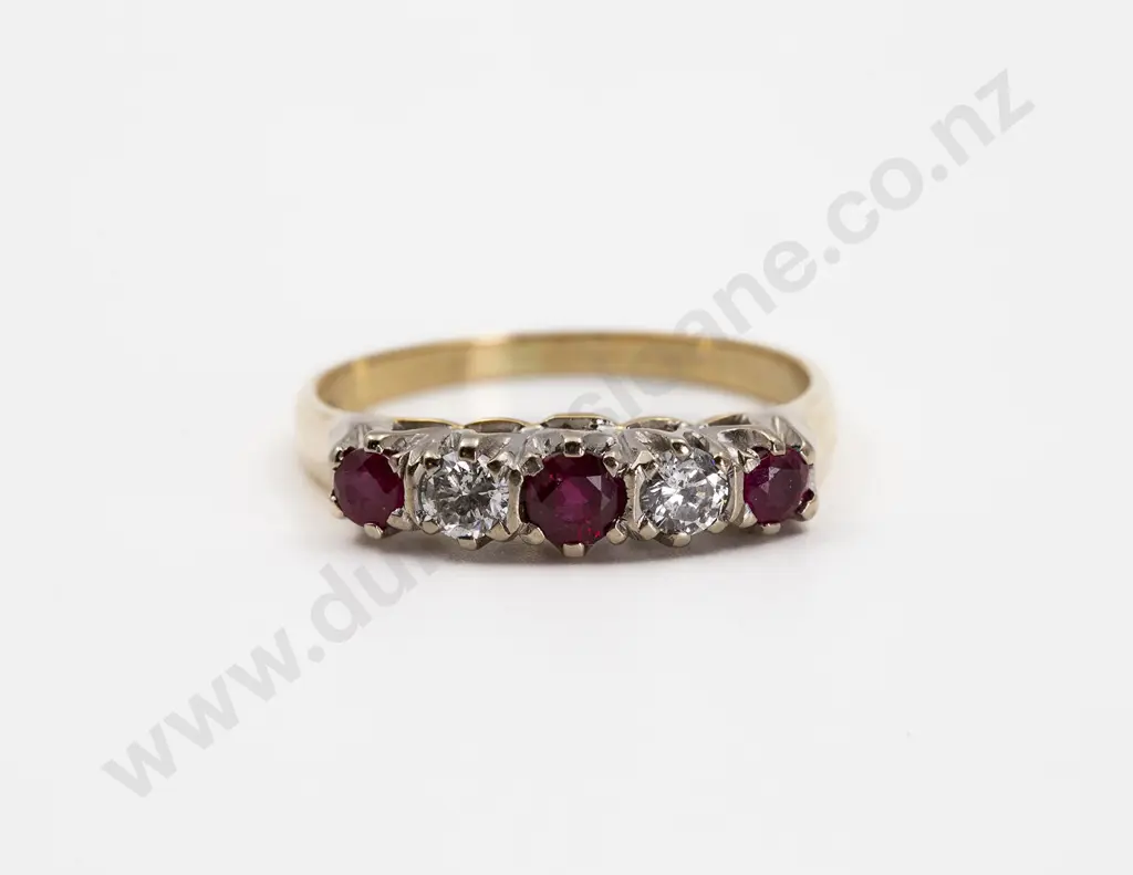 18ct Five Stone Ruby and Diamond Bridge Ring Image 1++