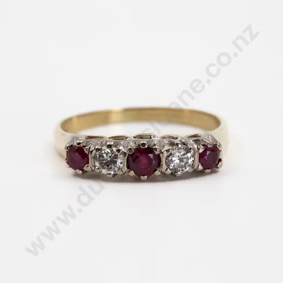 18ct Five Stone Ruby and Diamond Bridge Ring