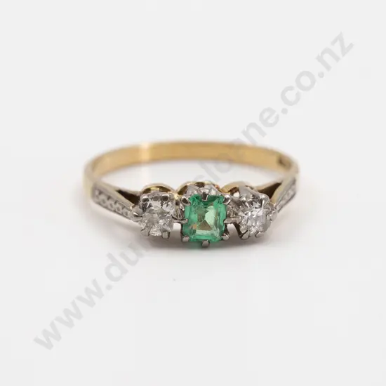 18ct Three Stone Emerald and Diamond Bridge Ring