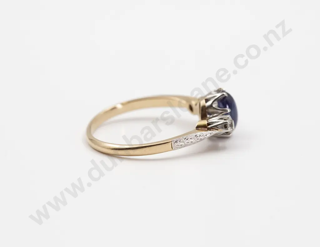 18ct Three Stone Sapphire and Diamond Bridge Ring Image 1++