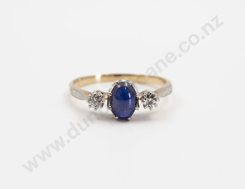 18ct Three Stone Sapphire and Diamond Bridge Ring Image 1++