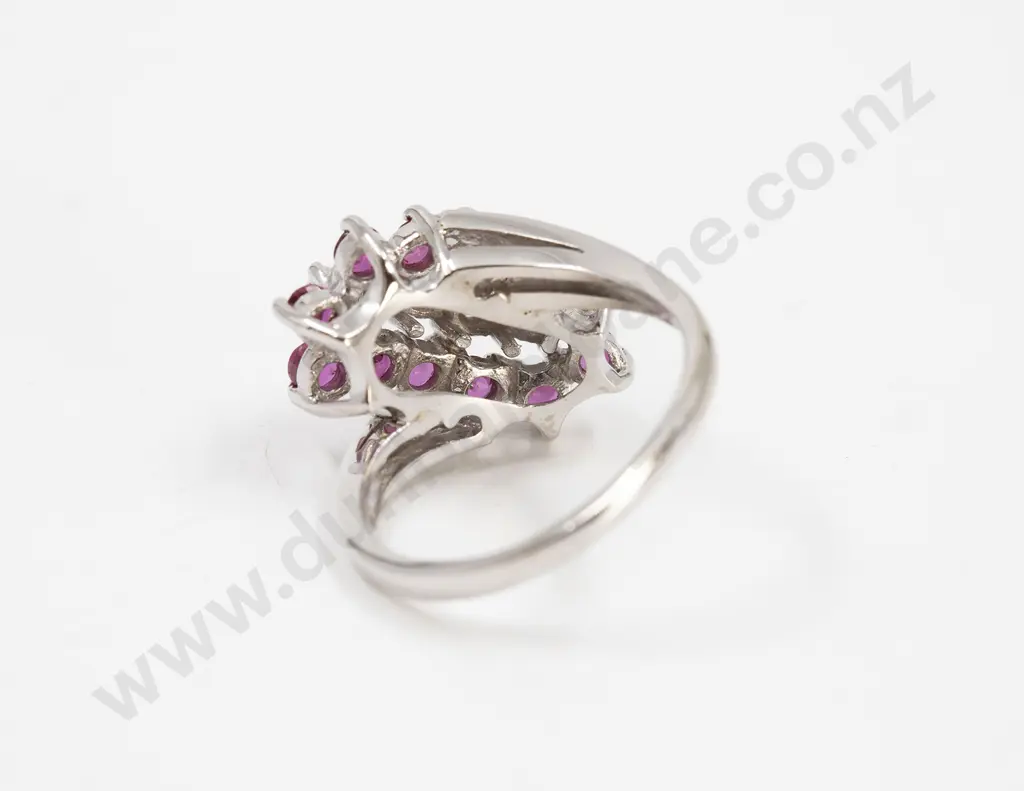 14ct White Gold 17stone Ruby and Diamond Cluster Ring Image 1++
