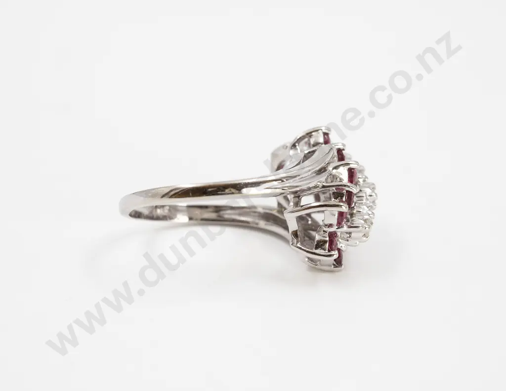 14ct White Gold 17stone Ruby and Diamond Cluster Ring Image 1++