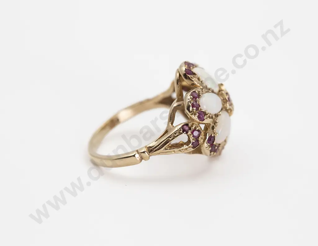 9ct Six Stone Milk Opal and Ruby Cluster Ring Image 1++