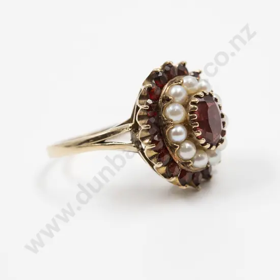 9ct Siffari Garnet and Cultured Pearl Cluster Ring