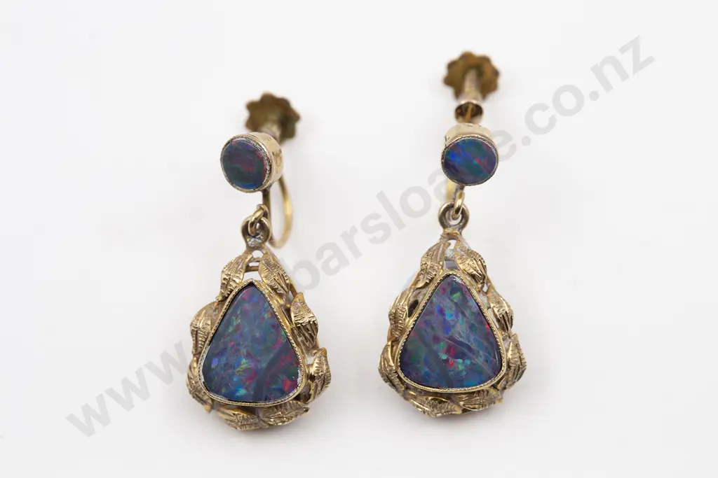 Pair 9ct Opal Doublet Pendant Drop Earrings Image 1++