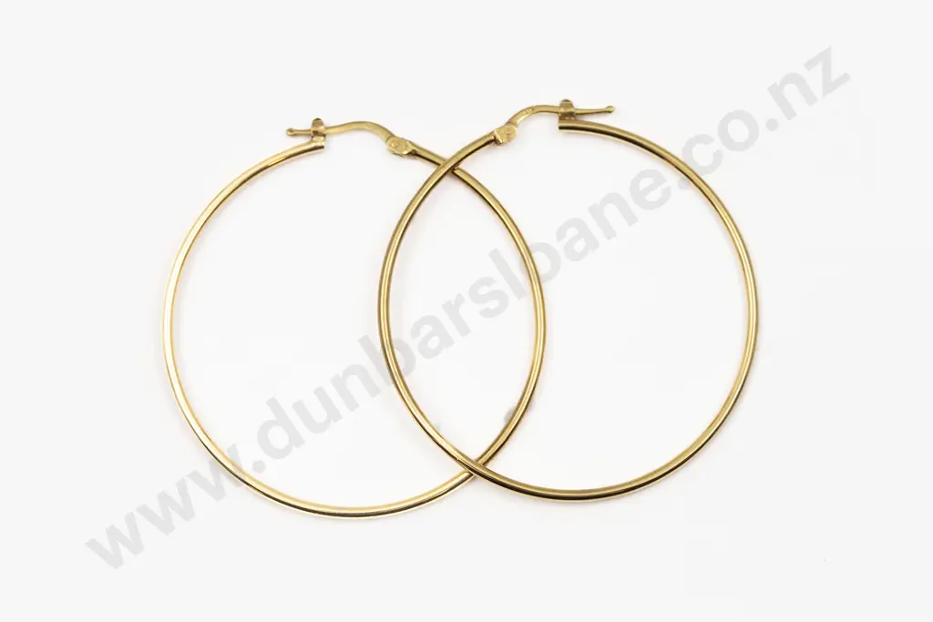 Pair 9ct Plain Gypsy Hoop Earrings Image 1++