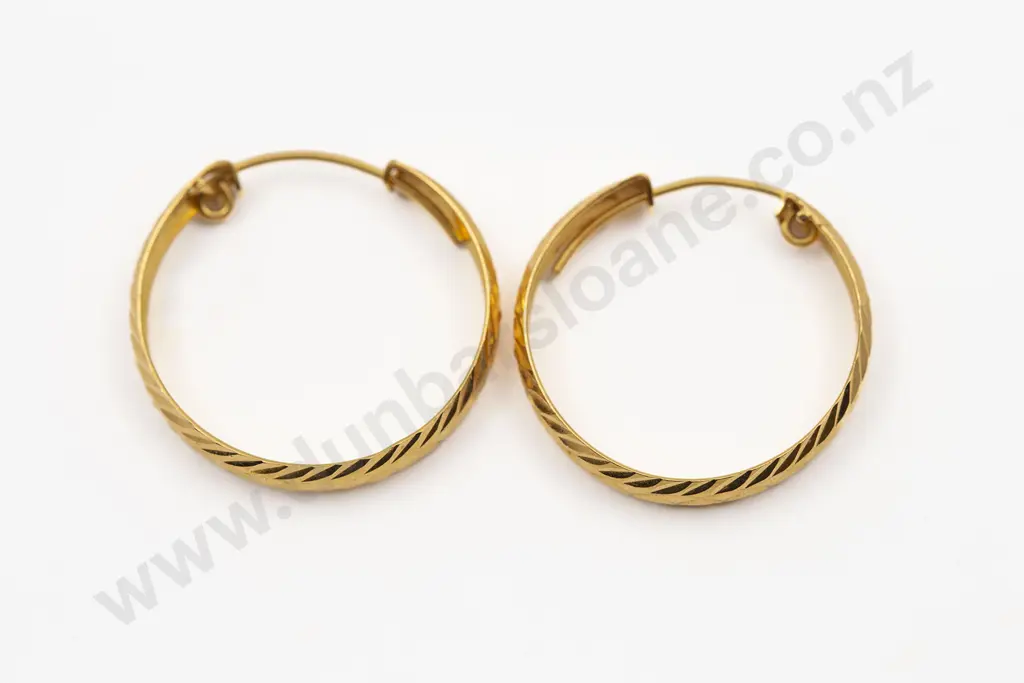 Pair 22ct Bright Cut Facet Hoop Earrings Image 1++