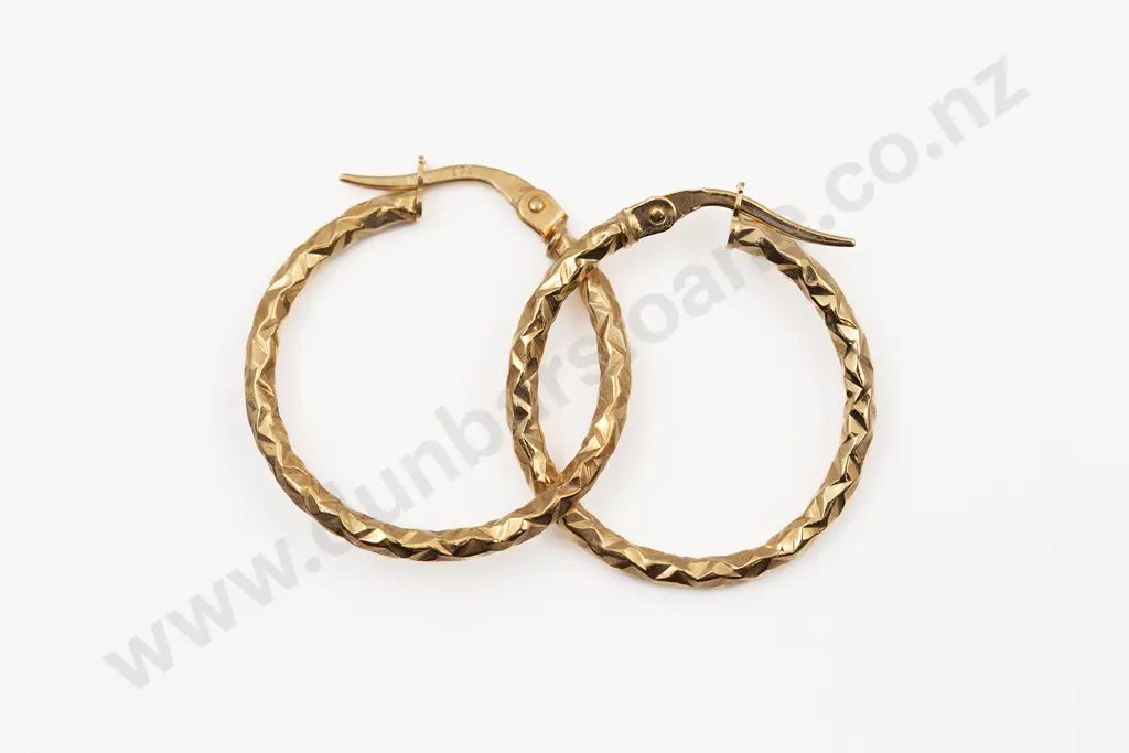 Pair 9ct Facet Bright Cut Hoop Earrings Image 1++