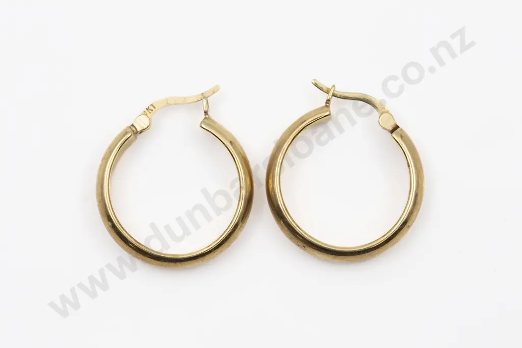 Pair 9ct Plain Hoop Earrings Image 1++