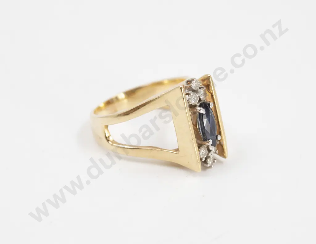 14ct Seven Stone Sapphire and Diamond Dress Ring Image 1++
