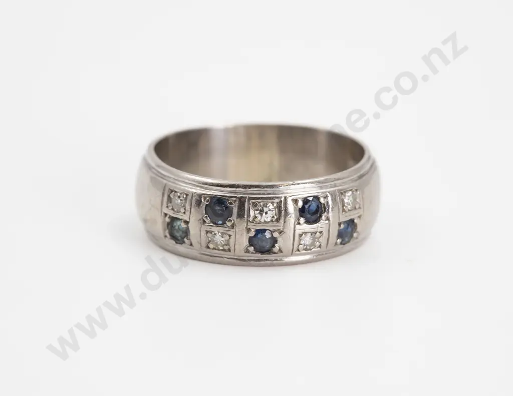 18ct White Gold Ten Stone Sapphire and Diamond Band Image 1++