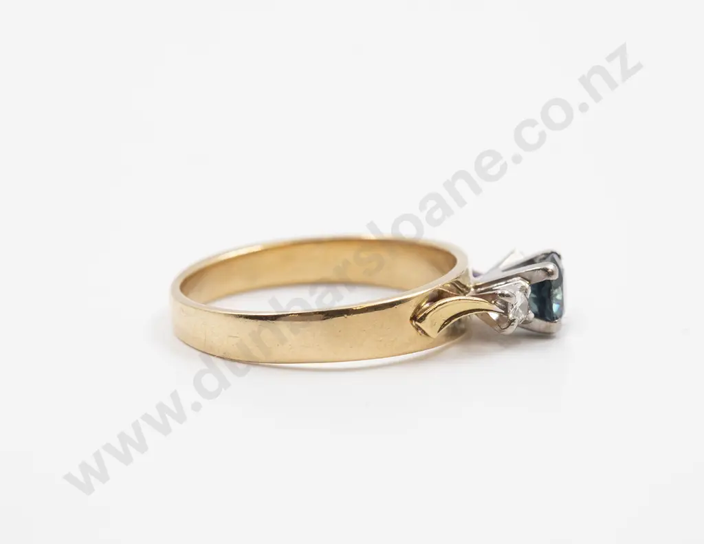 18ct Three Stone Sapphire and Diamond Bridge Ring Image 1++