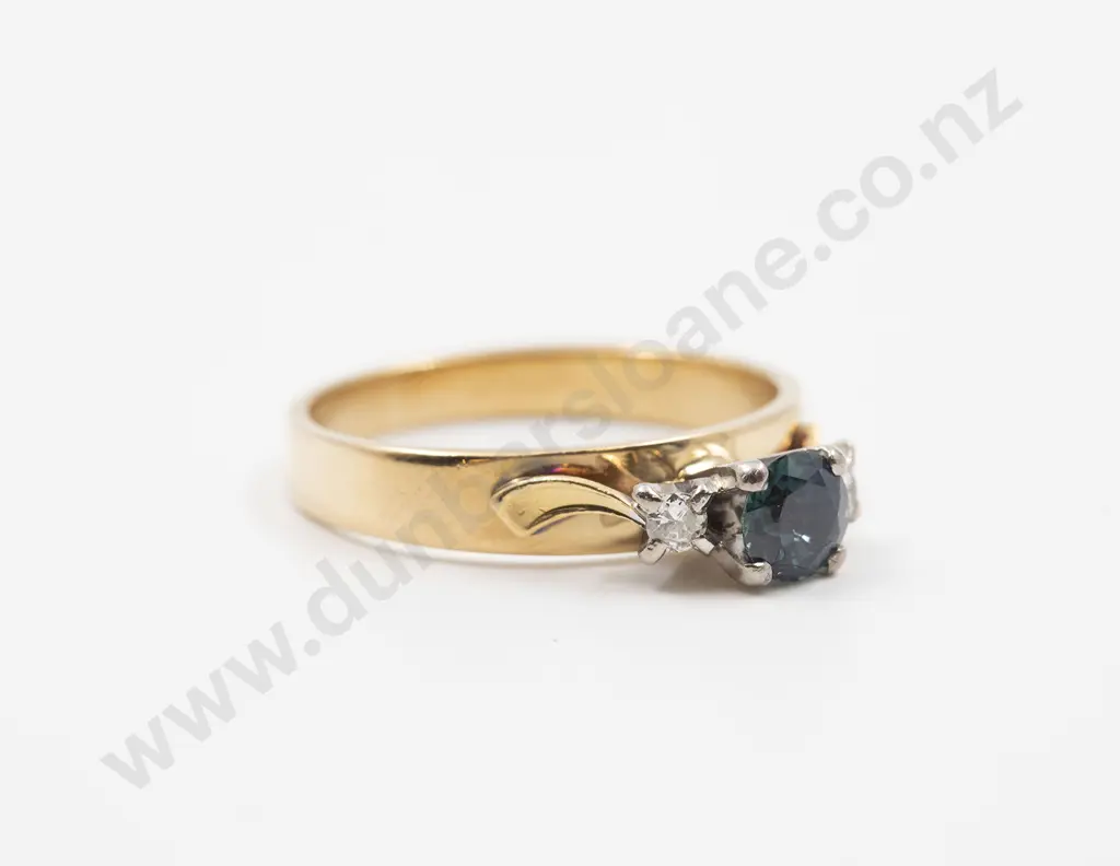 18ct Three Stone Sapphire and Diamond Bridge Ring Image 1++
