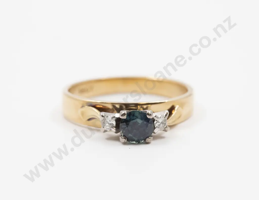 18ct Three Stone Sapphire and Diamond Bridge Ring Image 1++