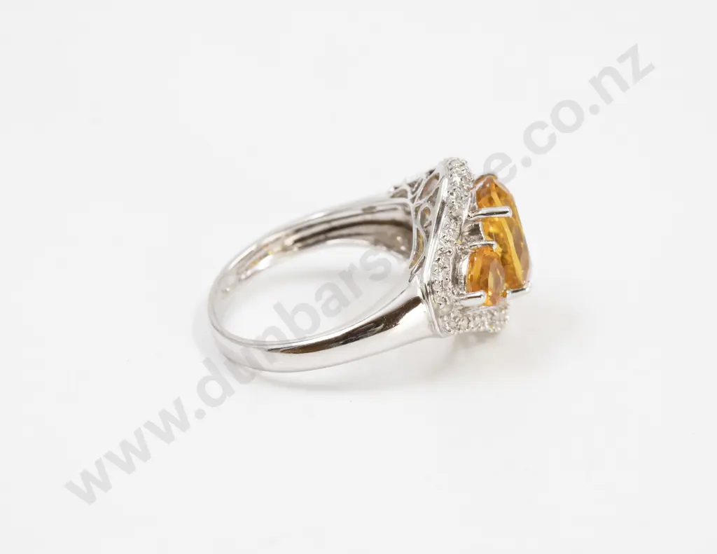 10ct White Gold 15stone Citrine and Diamond Dress Ring Image 1++