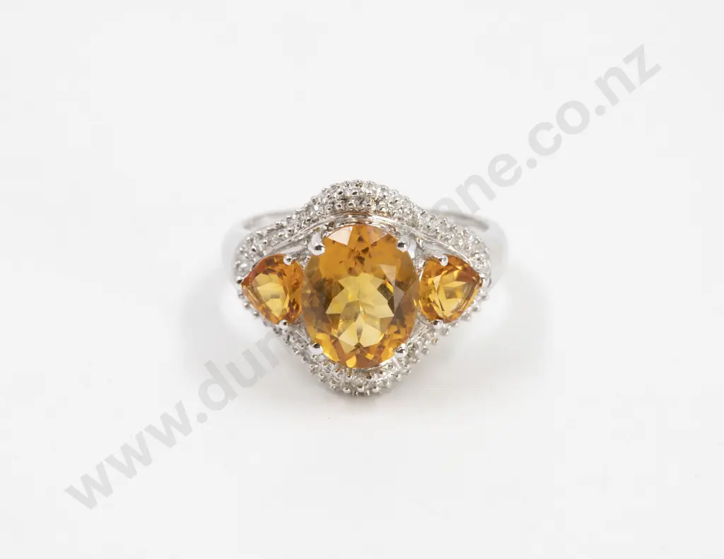 10ct White Gold 15stone Citrine and Diamond Dress Ring Image 1++
