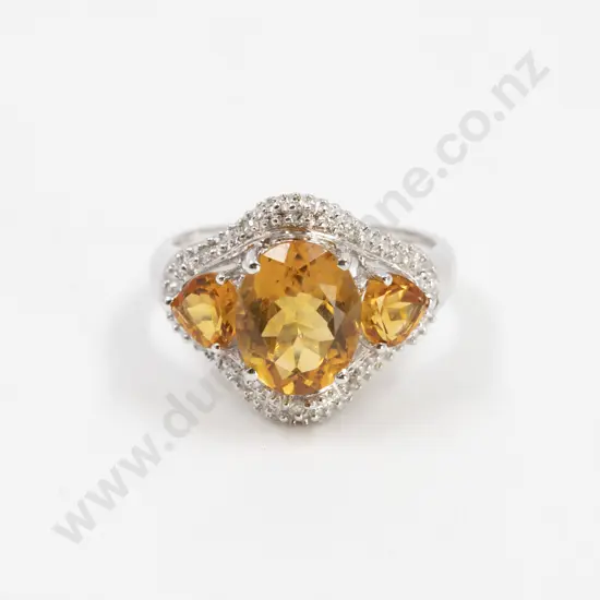 10ct White Gold 15stone Citrine and Diamond Dress Ring