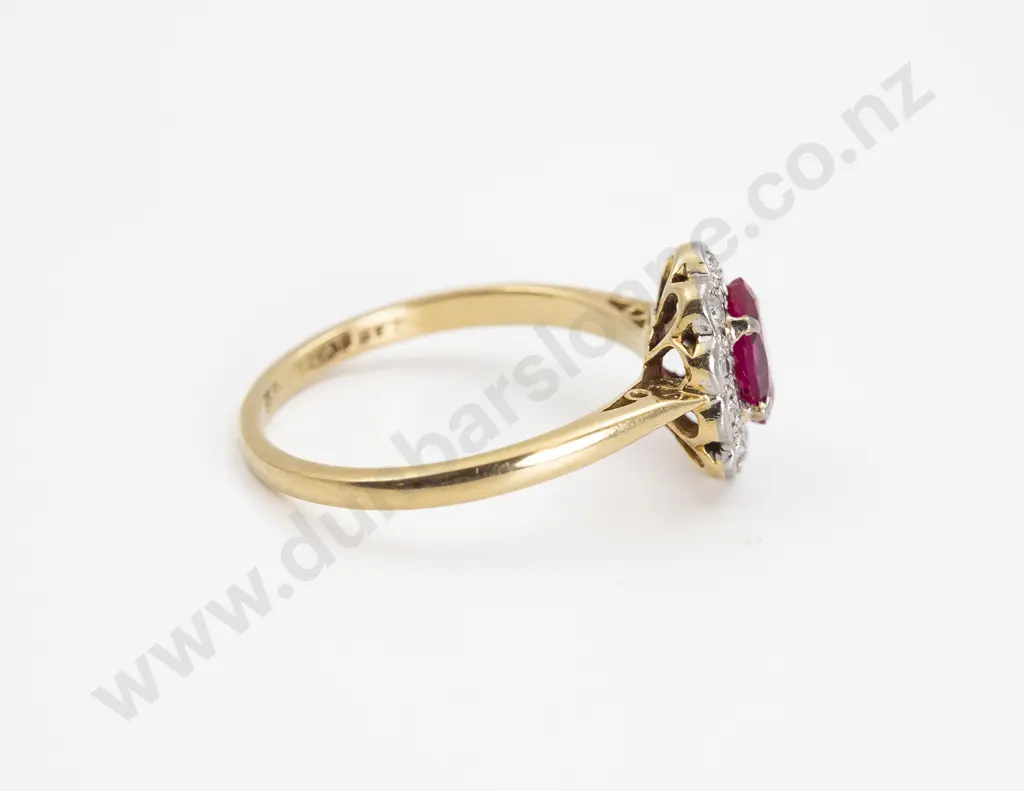 18ct & Platinum Eleven Stone Imitation Ruby and Diamond Cluster Ring Image 1++