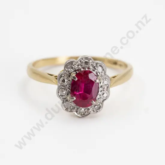 18ct & Platinum Eleven Stone Imitation Ruby and Diamond Cluster Ring