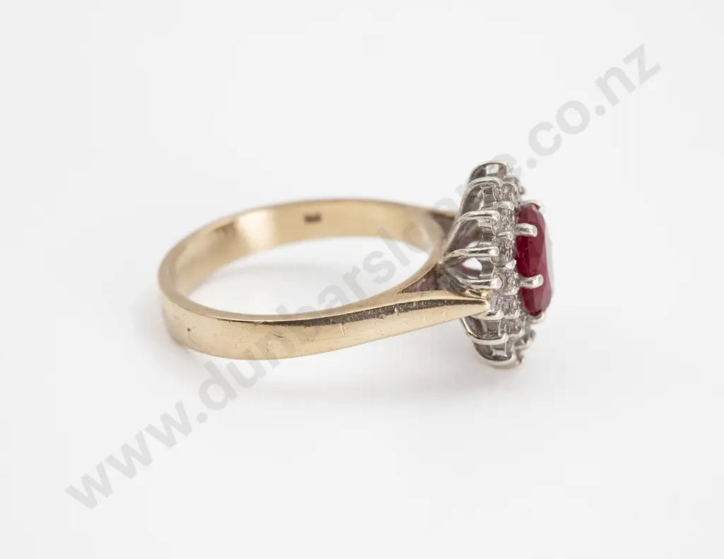 9ct Imitation Ruby and Diamond Cluster Ring Image 1++
