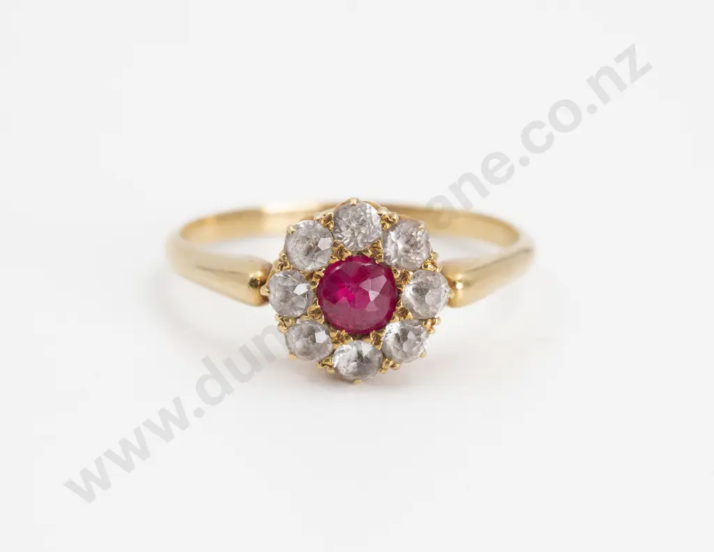Victorian 18ct Imitation Ruby and Diamond Cluster Ring Image 1++