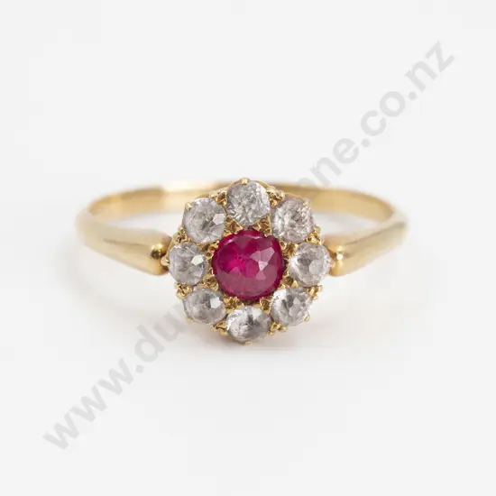 Victorian 18ct Imitation Ruby and Diamond Cluster Ring