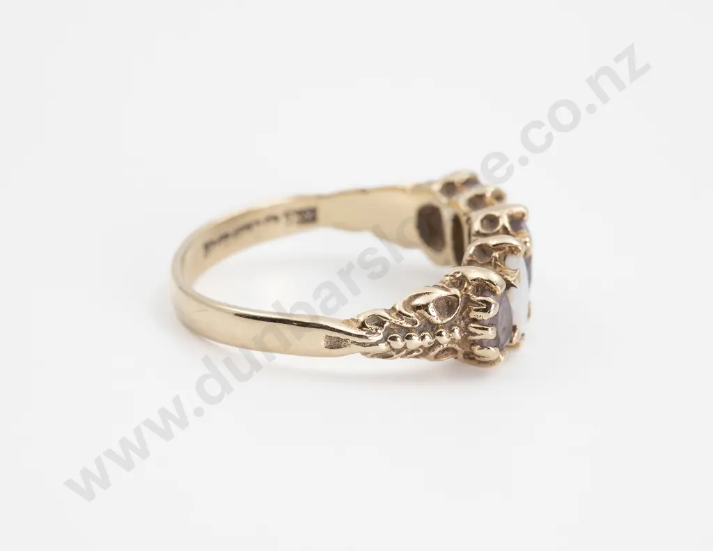 9ct Five Stone Amethyst and Opal Bridge Ring Image 1++