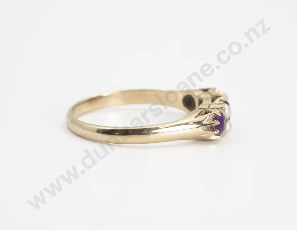 9ct Seven Stone Amethyst and Half Pearl Bridge Ring Image 1++