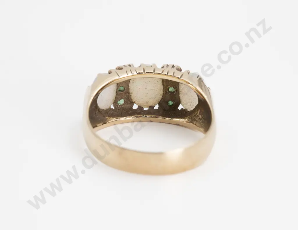 9ct Nine Stone Opal and Emerald Bridge Ring Image 1++