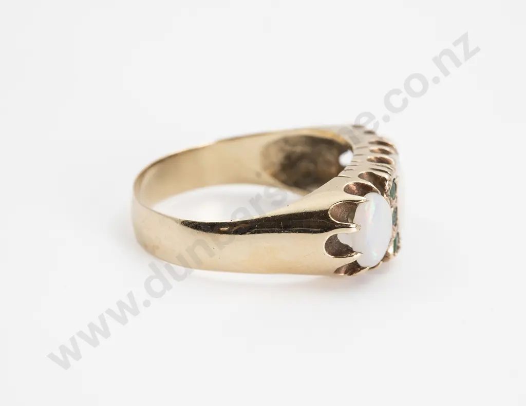9ct Nine Stone Opal and Emerald Bridge Ring Image 1++