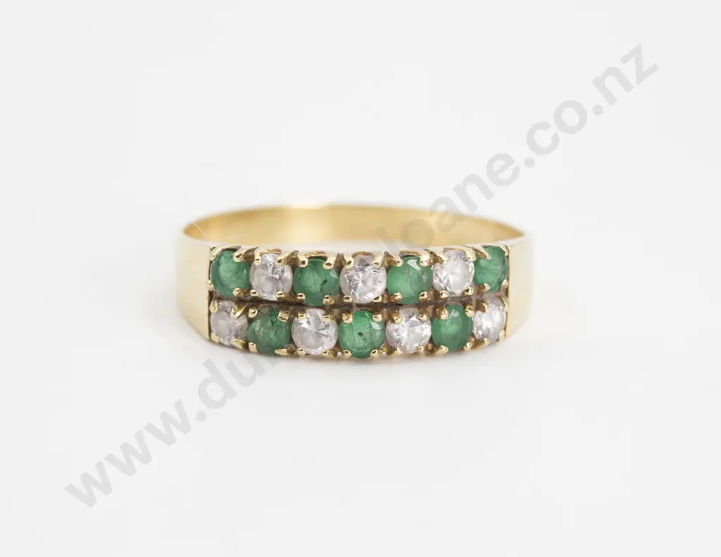 18ct 14stone Emerald and White Sapphire Band Ring Image 1++