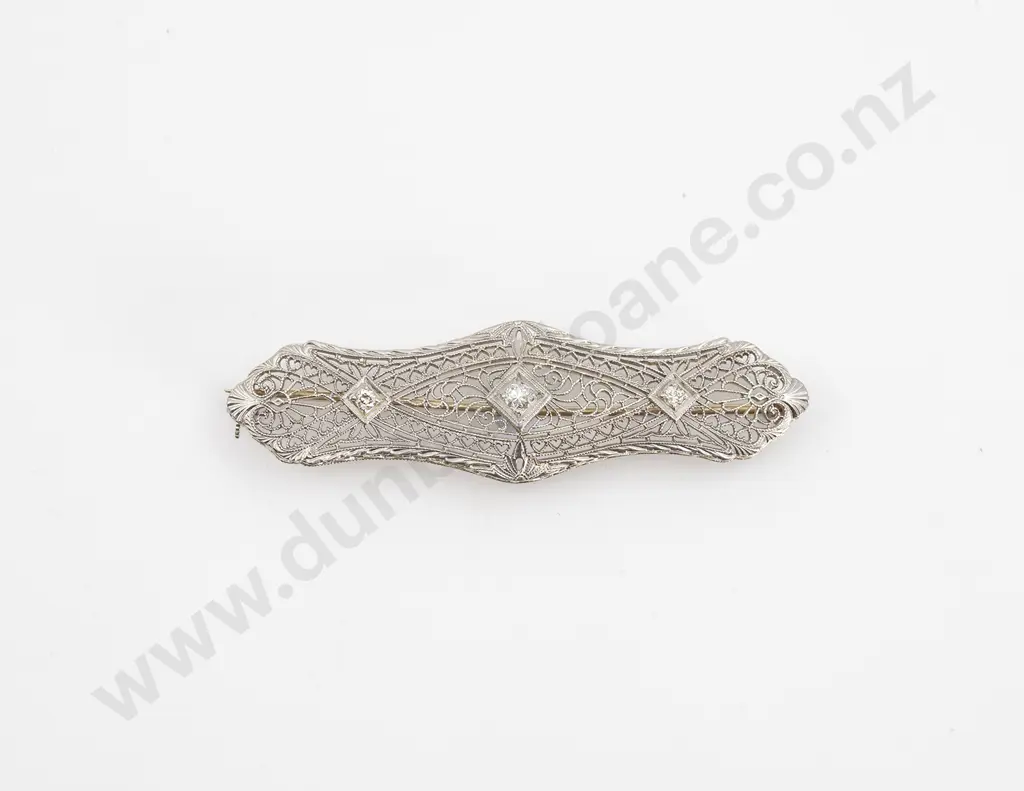 Art Deco 14ct White Gold Diamond Brooch Image 1++